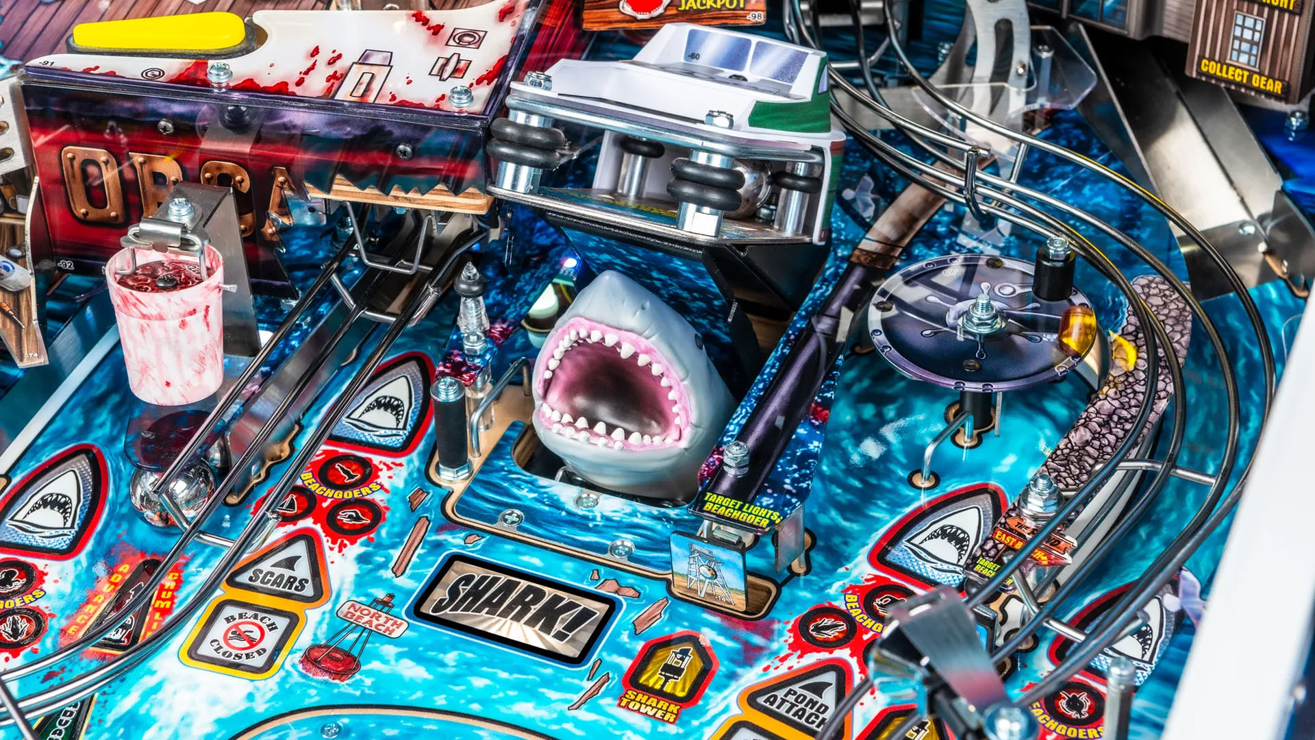 The shark popping out of the Jaws pinball game
