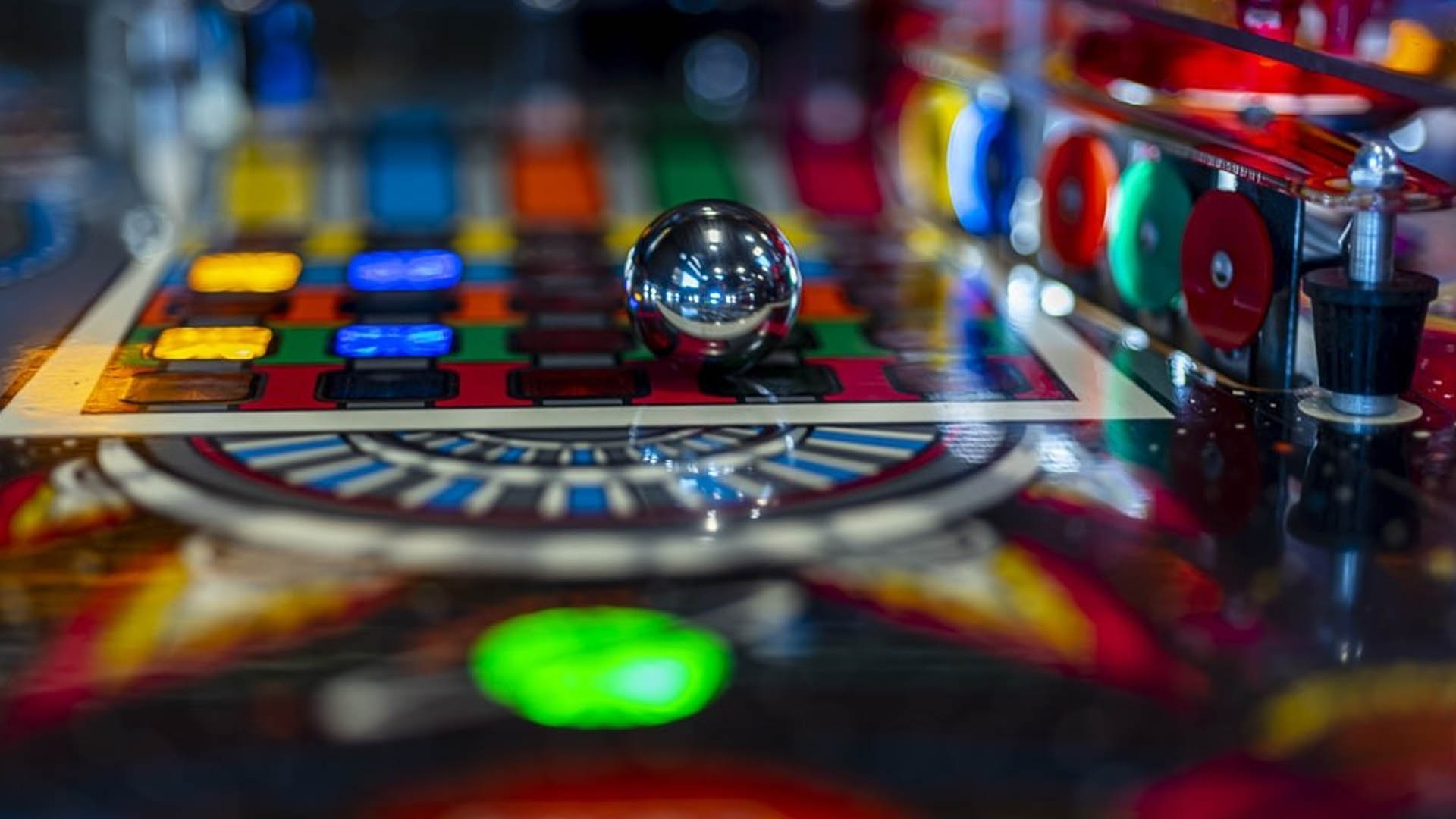 Upclose photograph of a pinball